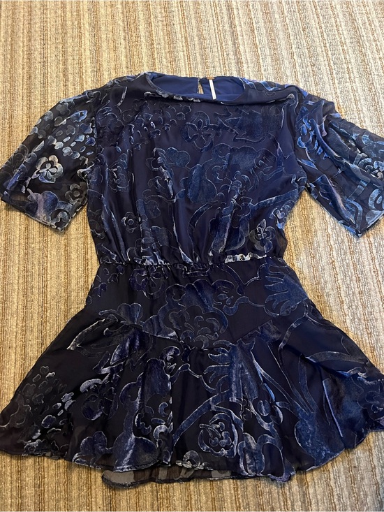 Free People Dresses & Skirts - Navy Blue Floral Velvet Mini Dress